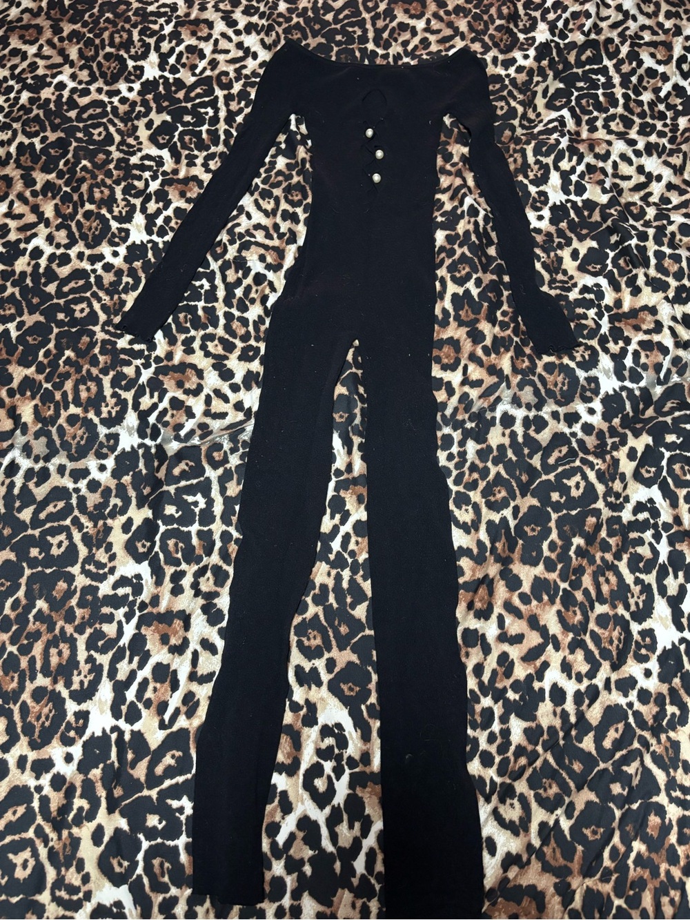 SHEIN Black Off-Shoulder Long-Sleeve Knit Jumpsuit